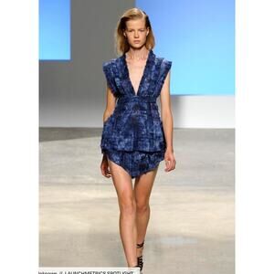 THAKOON Women's Indigo Tie-Dye Ruffle Top Size 8 Sleeveless Boho Designer $660